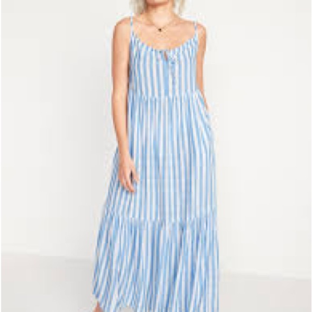 Old Navy Blue and White Tiered Maxi Dress